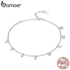 BAMOER 100% Sterling Silver Bracelet With Simple CZ Charms For Women Jewelry