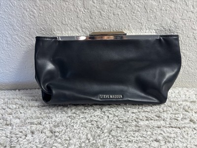 Steve Madden Antoni Soft Oversized Clutch Black Faux Leather Detachable Hex Clip