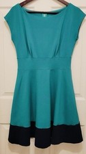 Kate Spade Fiorella Fit and Flare Dress Green Blue Colorblock Women Size M VGC