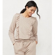 LC Lauren Conrad Sweatshirt Tan  Pink Floral Ruffle Girly NWT Small Women  s