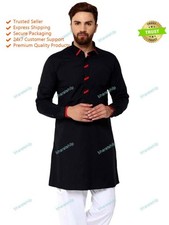 Mens Indian Button Down Shirt Shirt Kurta Solid Tunic Cotton Big Tall