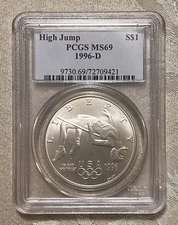1996-D PCGS MS69 High Jump Silver Modern Commemorative Dollar