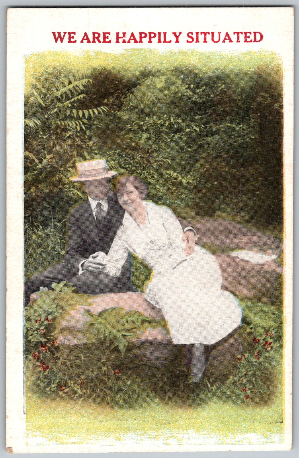 Antique Postcard Couple Rock 1910s