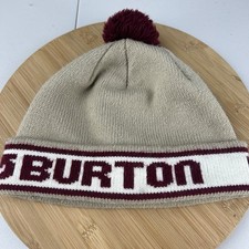 Burton Beanie Hat Cap OSFM Adult Tan Knit Cuffed Pom Spellout