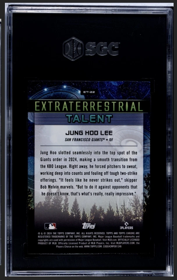 2024 Topps Cosmic Extraterrestrial Talent Jung Hoo Lee Gold /50 RC SGC 10 Giants - Image 2 of 2