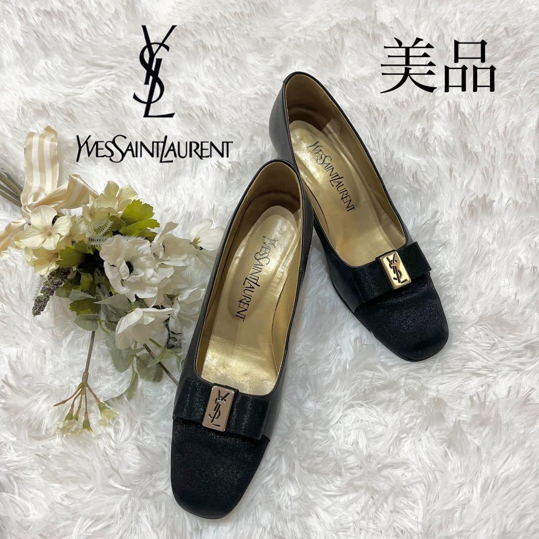 Yves Saint Laurent Black Ribbon Logo Pumps Size 35.5 Womens