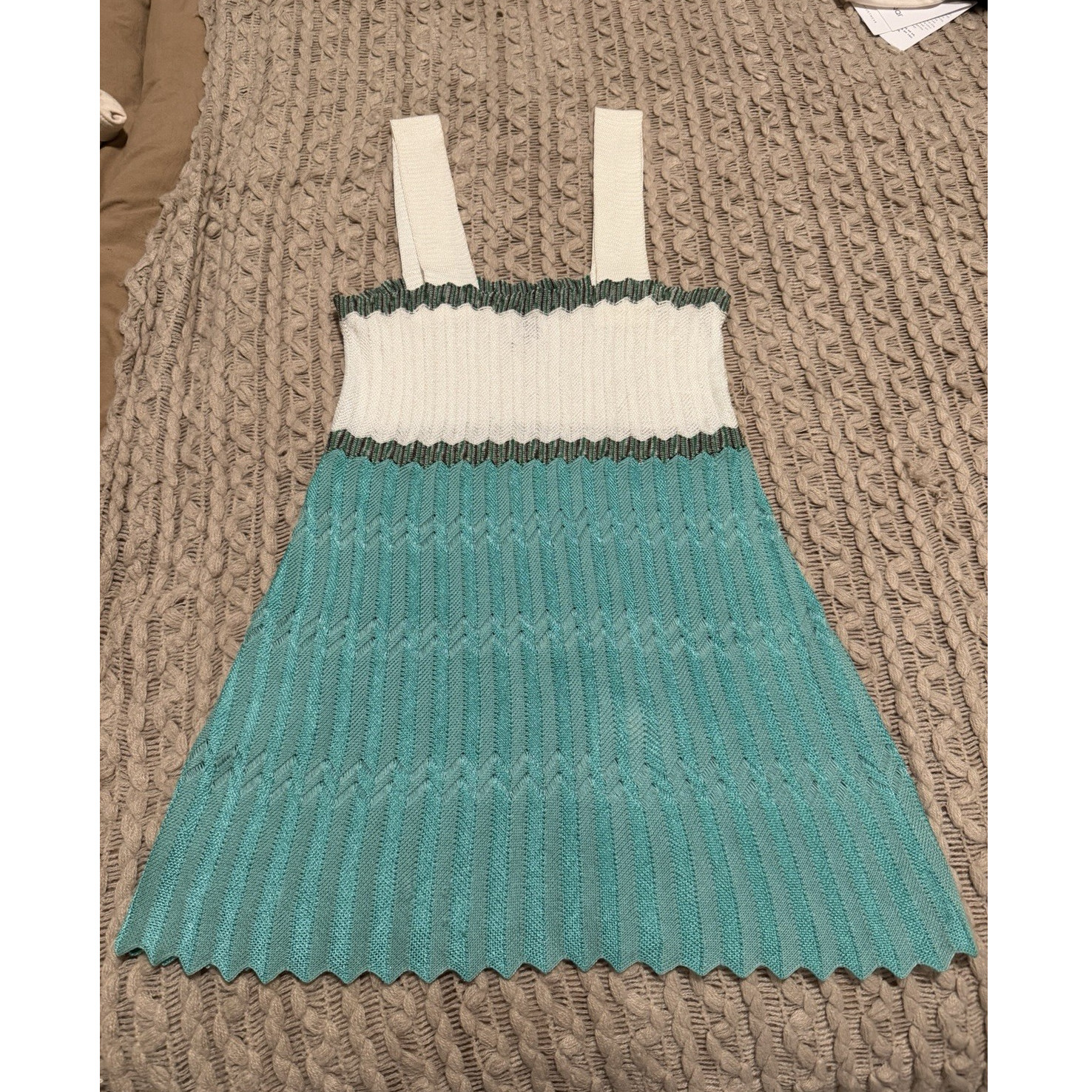 Vintage Y2K Missoni Mare Knit Tank Top Size 42 Aqua White Chevron Italy
