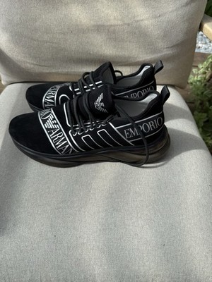 Emporio Armani Men s Black/White Logo Low Top Lace-Up Athletic Sneakers