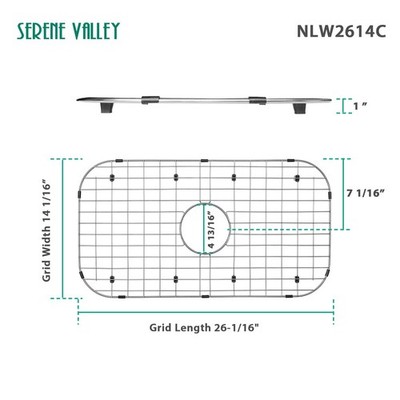 Serene Valley Sink Protector Grid 26-1/16'' X 14-1/16'', Centered Drain with Corne