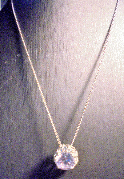 Vintage 22" Silver Plate Adjustable Necklace with Huge Austrian Crystal Pendant