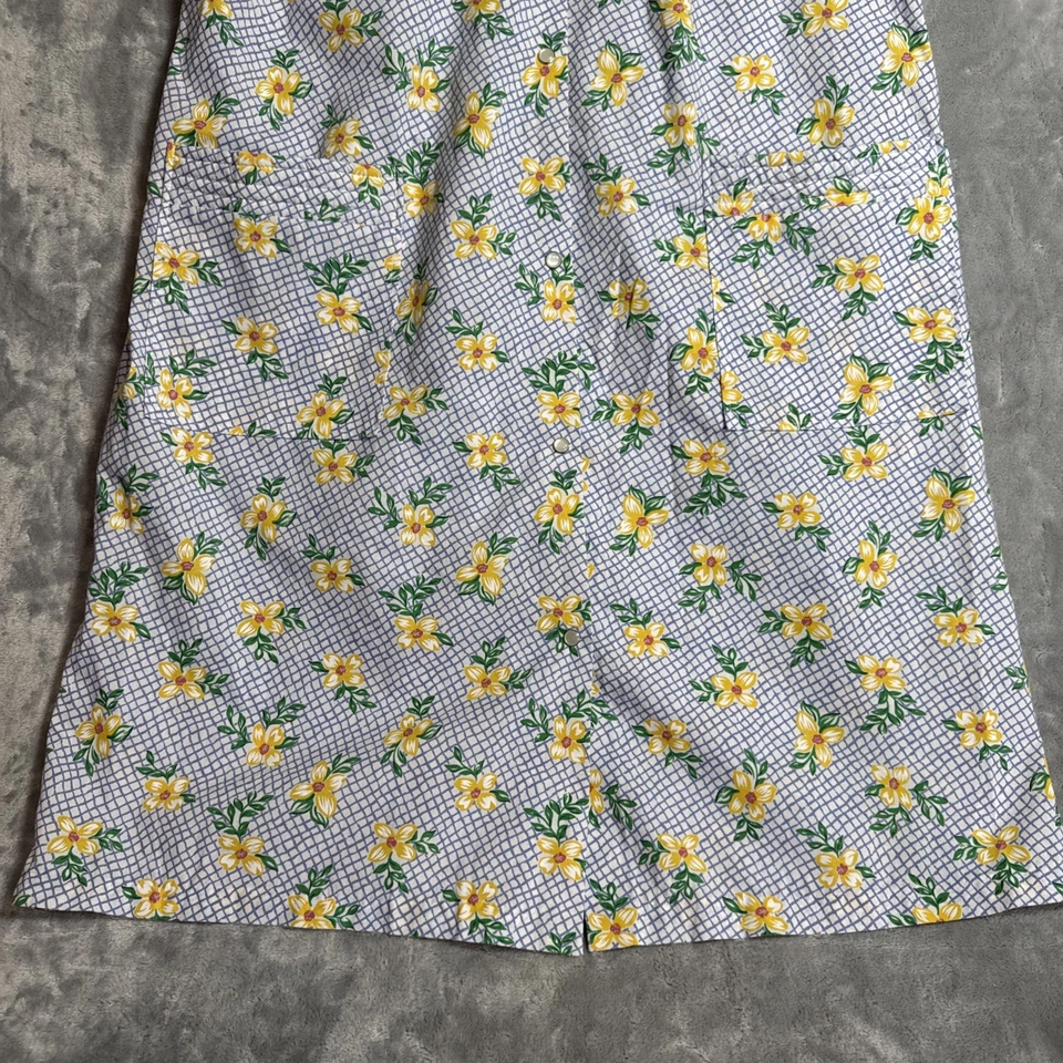 Vtg 70 80 Blue Gingham Floral Daisey MuuMuu House Coat Dress Robe Night Gown - Image 3 of 4