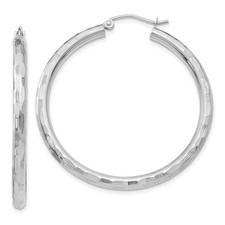 14k White Gold Diamond-cut Hoop Earrings for Women L-40 mm, W-3 mm 2.86gm