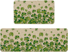 Shamrock St. Patrick'S Day Kitchen Mats Set of 2, Lucky Home Decor Low-Profile K