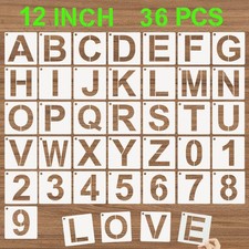Alphabet Letter Stencils 12 Inch, 36 Pcs Reusable Plastic Letter Numbers Temp...