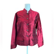 Chico's Red Blazer with Mandarin Collar and Fitted Silhouette