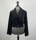 Vintage LAURA ASHLEY Black Cotton Modal Velvet Velour Cropped Jacket Size US 14
