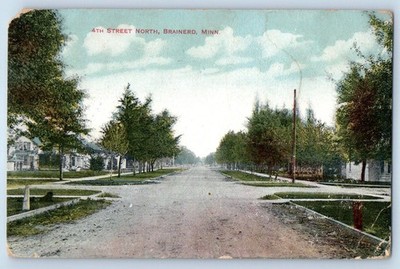 c1912 Brainerd Minnesota MN Vintage Postcard 4th Street North Road Trees Posted