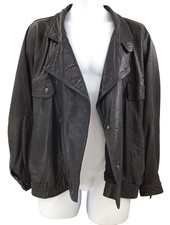 St Michael 100% Leather Bomber Jacket Men's Black 44" Vintage