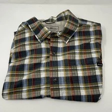 Eddie Bauer Short Sleeve Plaid Shirt Gray/Green Button Down Mesh Men's Size XL