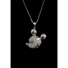 Disney Mickey Mouse Sterling Silver CZ Pendant 20" Necklace JCM Ball Chain Large