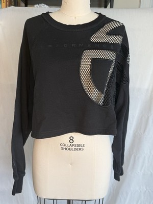 Telfar Black Cropped Sweatshirt with Mesh Logo Cutouts