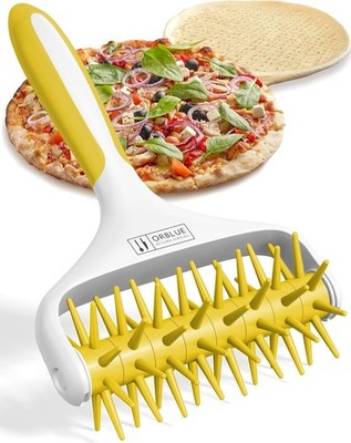 Orblue Pizza Dough Docker, Pastry Roller with Spikes, Docking Yellow