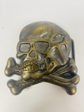 Skull Crossbones Solid Brass Biker Motorcycle Punk 1970s Vintage Belt Buckle