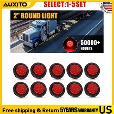Red 2 Inch Round 9LED Side Marker Clearance Lights with Grommet Truck RV 10-50X