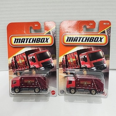 Set Of 2 Matchbox Garbage King 99/125 Red Red Garbage Truck 1:64