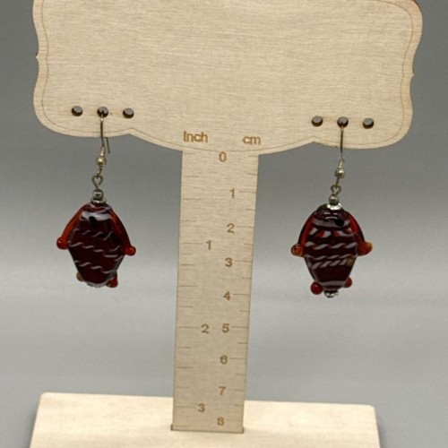 Artisan Handcrafted Red Glass Goldfish Fish Dangle Earrings Cottagecore Whimsy
