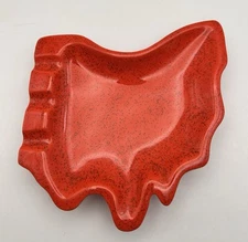 Vintage Red State Of  OHIO Shaped Red Speckle Ashtray 1960’s MCM Yozie Mold