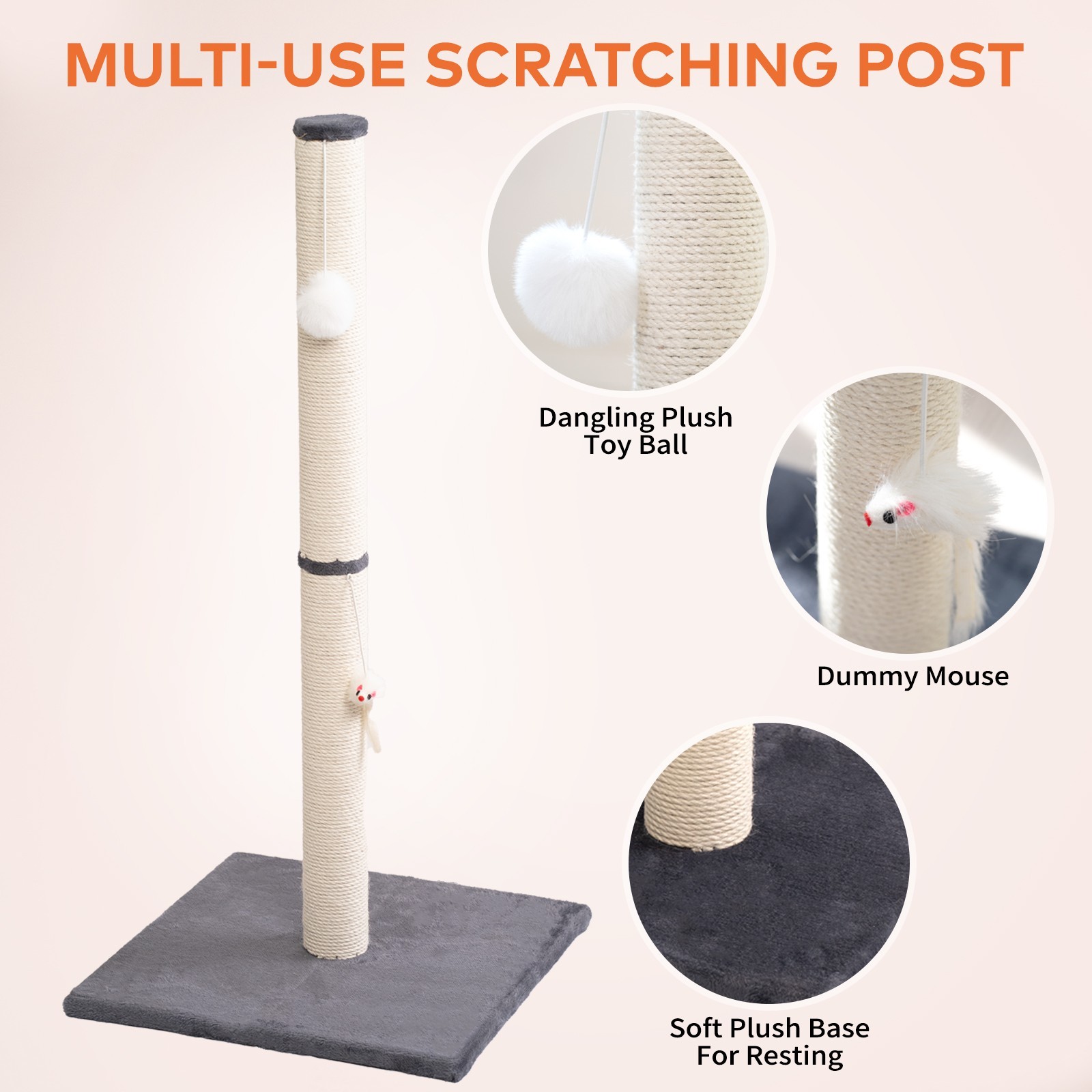 Cat Scratching Post, 31"H Sisal Vertical Scratcher Post with Toys for Indoor