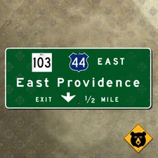East Providence Rhode Island Route 103 US 44 highway road expressway sign 24x10