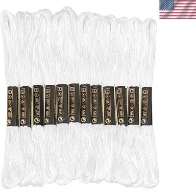 12 Skeins Embroidery Floss White Color, Friendship Bracelet String Cross Stit...