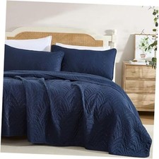 Weston - 3 Piece Full Queen Size Quilt Set, Lightweight Full / Queen Navy Blue