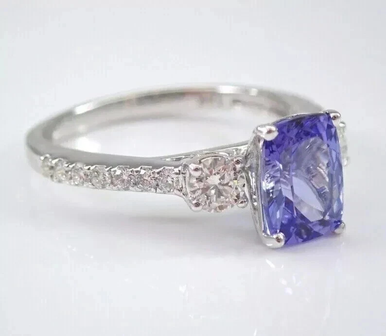 2.01 Ct Cushion Natural Tanzanite Solitaire Wedding Ring 14K White Gold Solid - Image 3 of 4