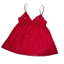 VTG Linea Donatella Babydoll Chemise Women Red Floral Lace Sheer Medium