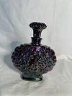 Fenton Deep Purple Blues Perfume Bottle Floral Carnival Glass w/Original Stopper