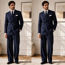 Business Men's Suits Double-Breasted Peak Lapel Wedding Groom Tuxedo 2 Pieces