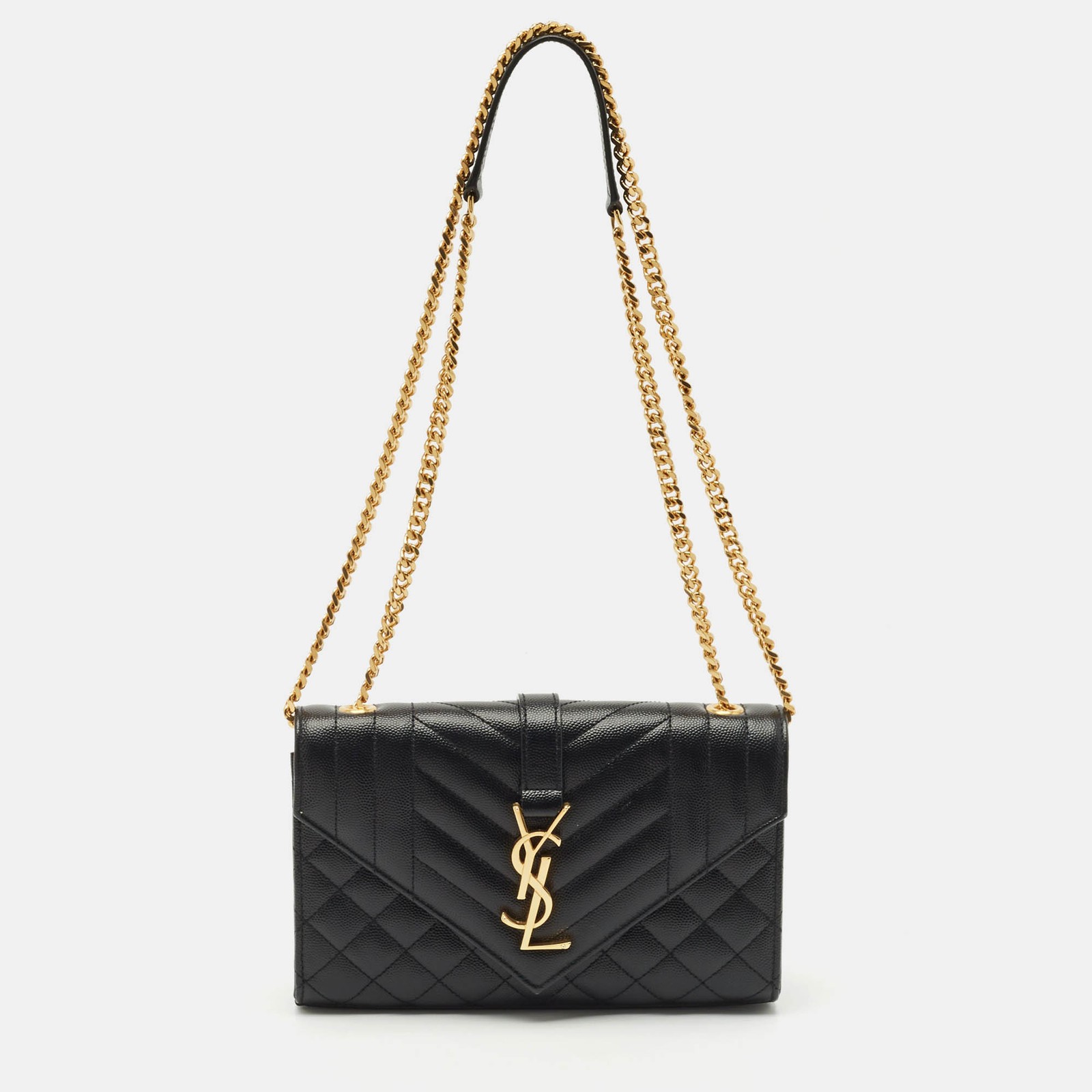 Saint Laurent Black Quilted Leather Small Envelope Flap Shoulder Bag