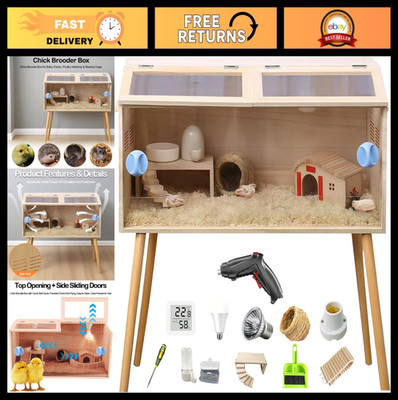 32''x16''x16'' Chick Brooder Box with Heat Lamp, Thermometer, Feeder & Waterer Set