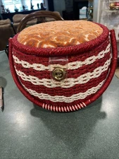 vintage round wicker sewing basket
