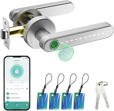 Elegant Keyless Entry Door Lock with Fingerprint Technology - Installation Ready