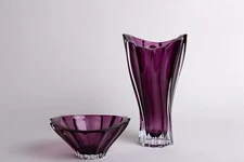 Set Vase 12 " and Bowl 8" Purple  Vase Desert Bowl Bohemia Czech Crystal Gift