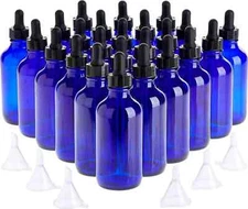30 pcs Set, 24 Count 4oz 120ml Blue Glass Dropper Bottles And 6 Funnels