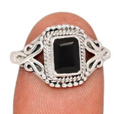 Handwork - Faceted Black Onyx - Brazil 925 Silver Ring Jewelry s.8 CR72539