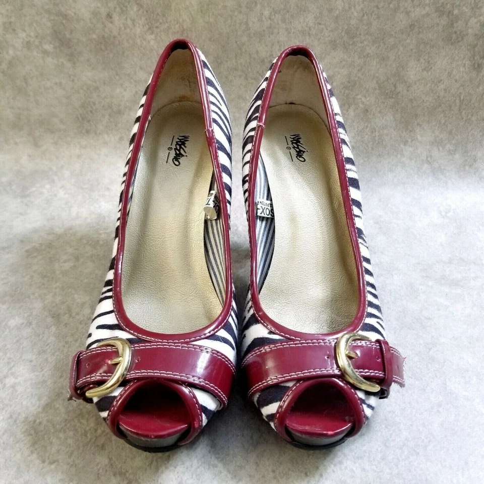 Mossimo Mujer F10648 Talla 6.5 Multicolor Tela Estampado Cebra Punta abierta 3.5" Hee Foto 4 de 4