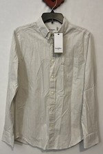 Goodfellow Co Mens Small White Striped Button-Up Slim-Fit Collared Shirt A6275