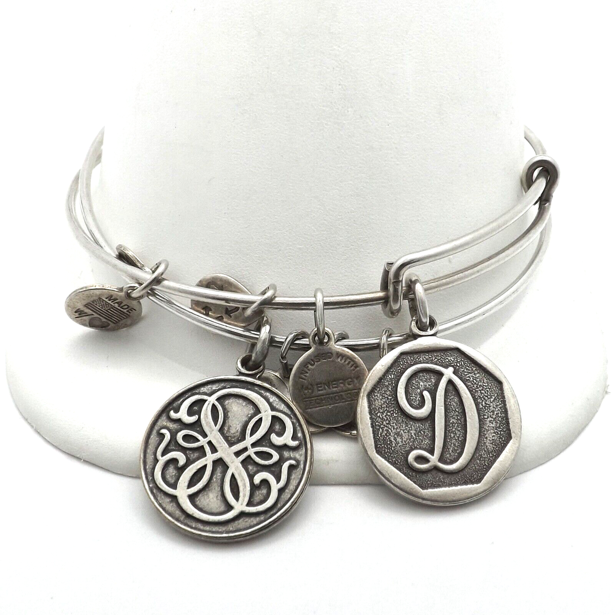 Alex Ani Silver Letter Initial D Life Charm Bangle Bracelets Set