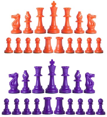 Staunton Single Weight Chess Pieces - Set of 34 Orange & Purple - 4 Queens  